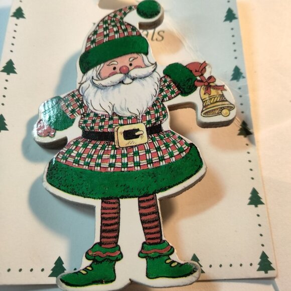 Potpourri Press Wooden Santa Pin Pals Christmas Brooch Vintage 1994 - Picture 4 of 6